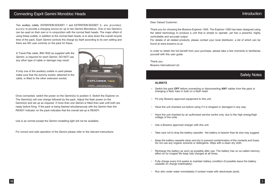 Bowens EXPLORER 1500 BW7640 User Manual | Page 3 / 10