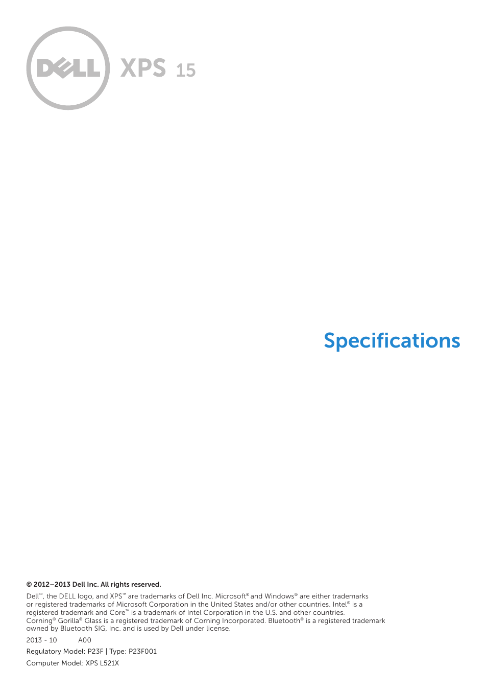 Dell XPS 15 (L521X, Mid 2012) User Manual | 6 pages