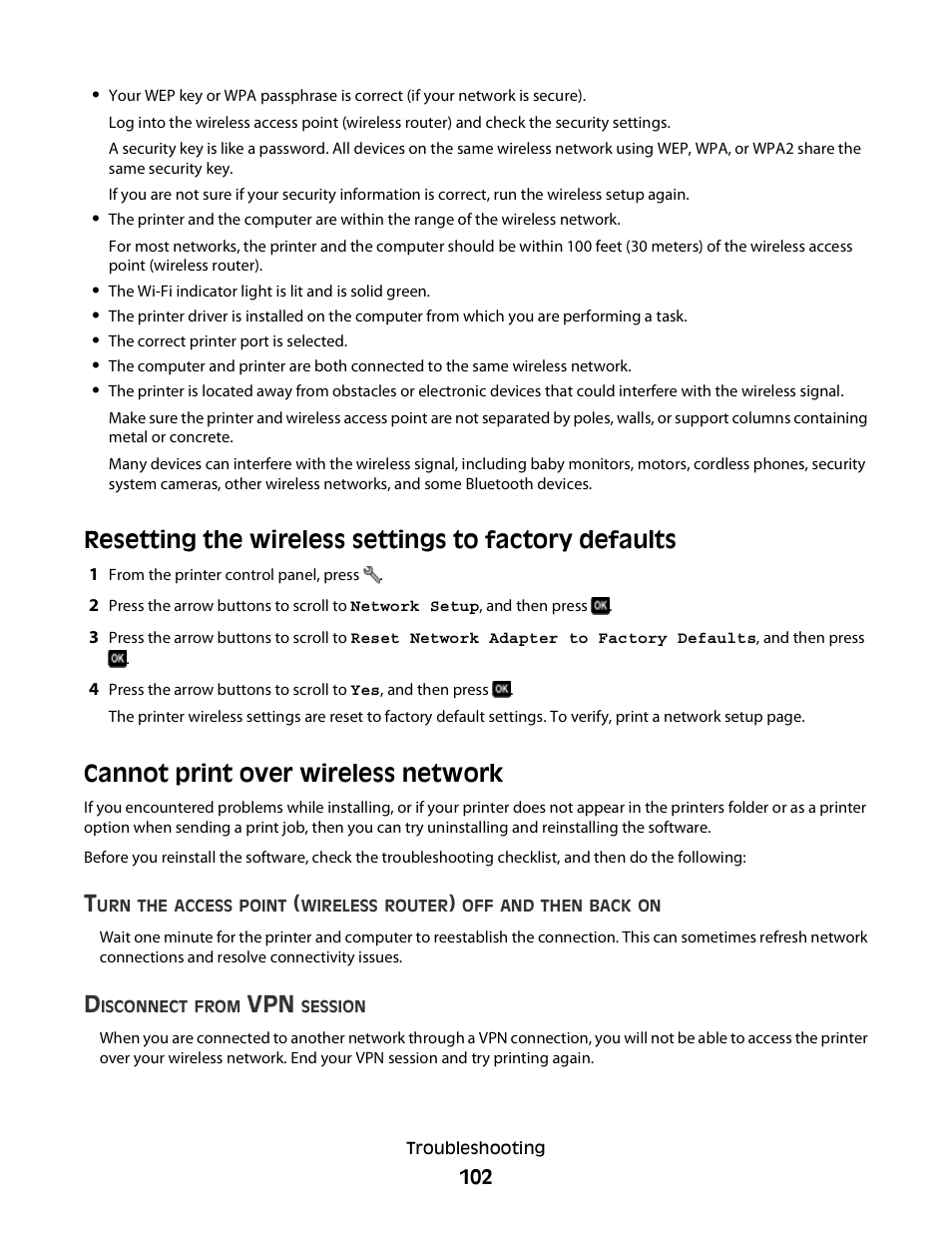 Cannot print over wireless network | Dell P513w All In One Photo Printer User Manual | Page 102 / 134