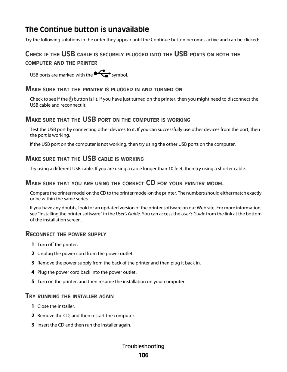 The continue button is unavailable | Dell P513w All In One Photo Printer User Manual | Page 106 / 134