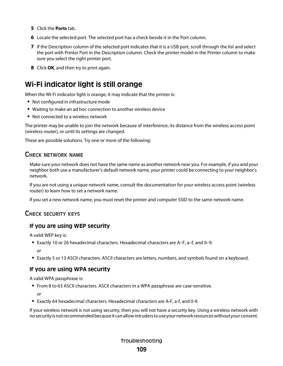 Wi-fi indicator light is still orange | Dell P513w All In One Photo Printer User Manual | Page 109 / 134