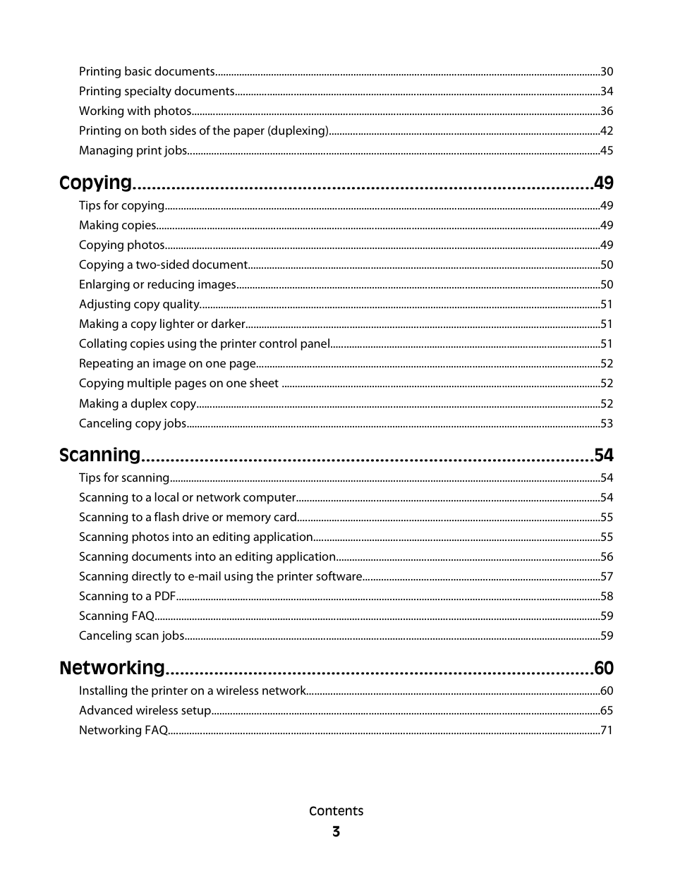 Copying, Scanning, Networking | Dell P513w All In One Photo Printer User Manual | Page 3 / 134