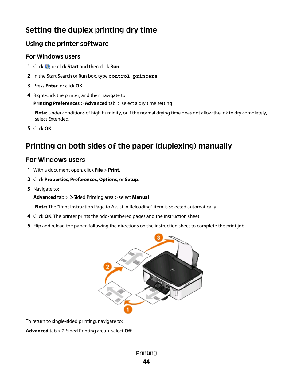 Setting the duplex printing dry time | Dell P513w All In One Photo Printer User Manual | Page 44 / 134