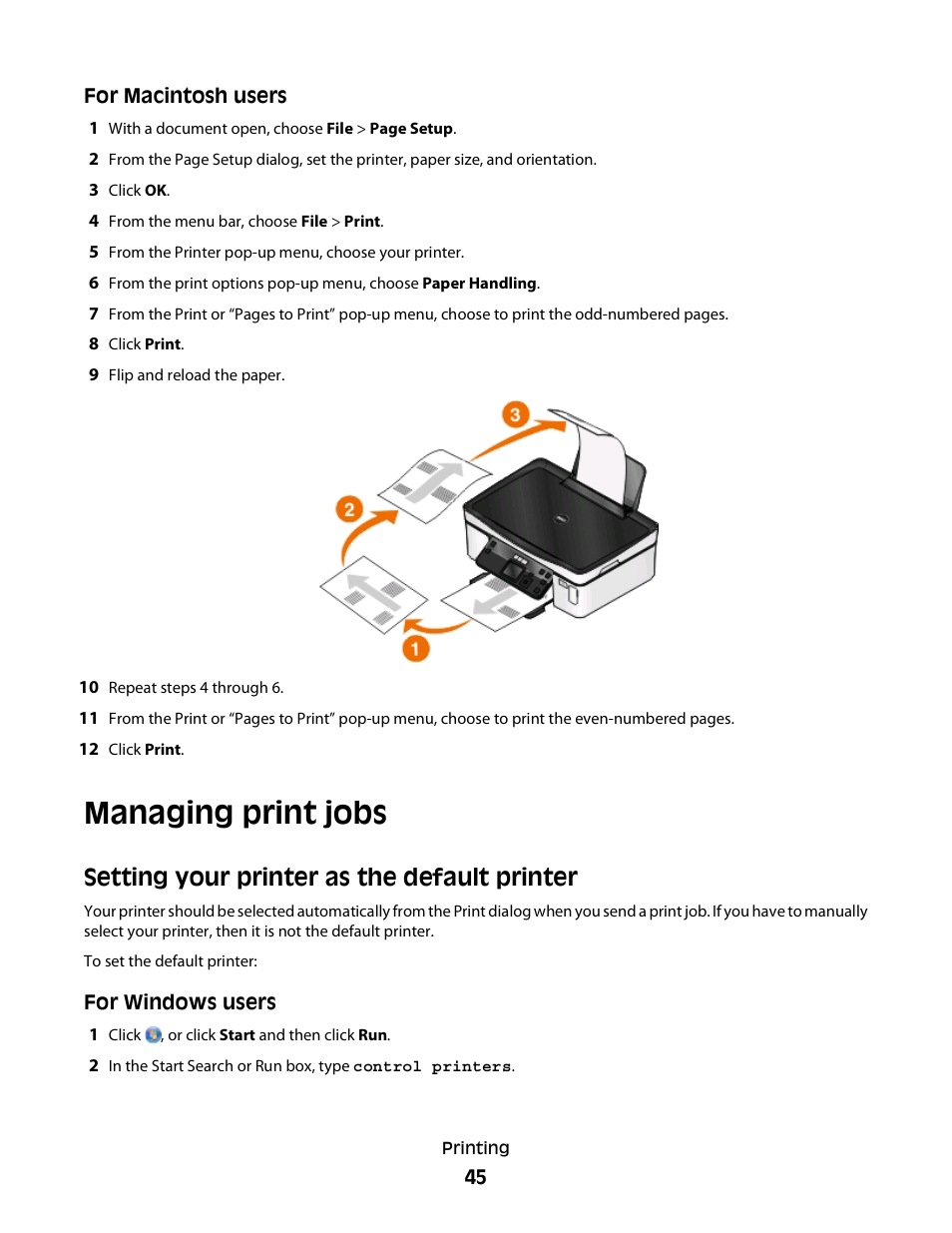 Managing print jobs, Setting your printer as the default printer | Dell P513w All In One Photo Printer User Manual | Page 45 / 134