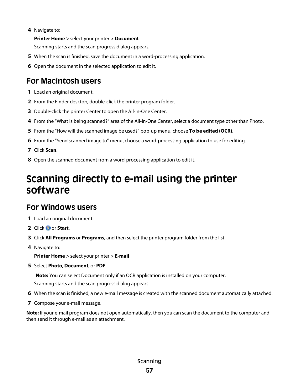 For macintosh users, For windows users | Dell P513w All In One Photo Printer User Manual | Page 57 / 134