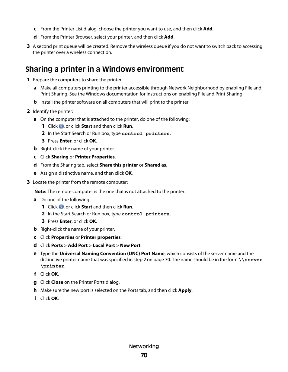 Sharing a printer in a windows environment | Dell P513w All In One Photo Printer User Manual | Page 70 / 134