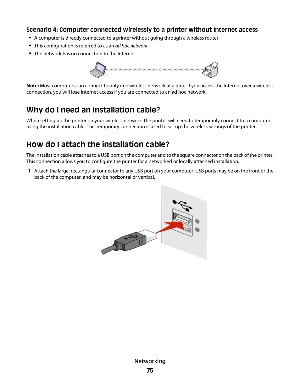 Why do i need an installation cable, How do i attach the installation cable | Dell P513w All In One Photo Printer User Manual | Page 75 / 134