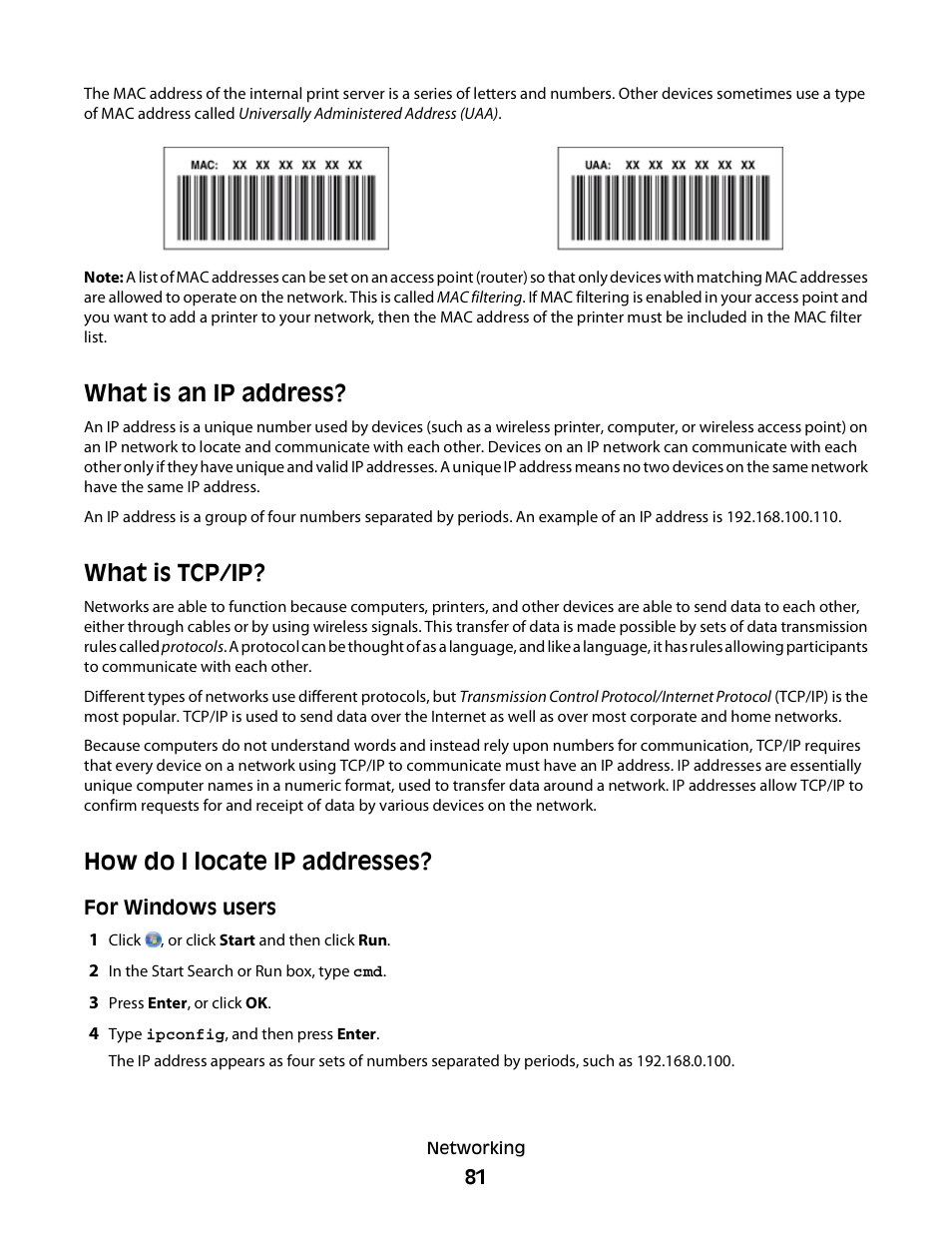 What is an ip address, What is tcp/ip, How do i locate ip addresses | Dell P513w All In One Photo Printer User Manual | Page 81 / 134