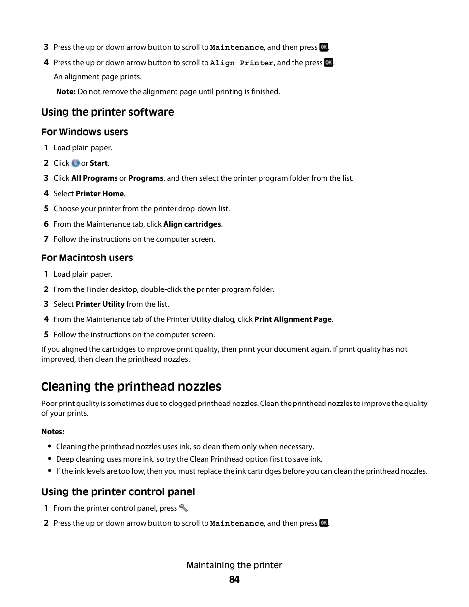 Cleaning the printhead nozzles | Dell P513w All In One Photo Printer User Manual | Page 84 / 134