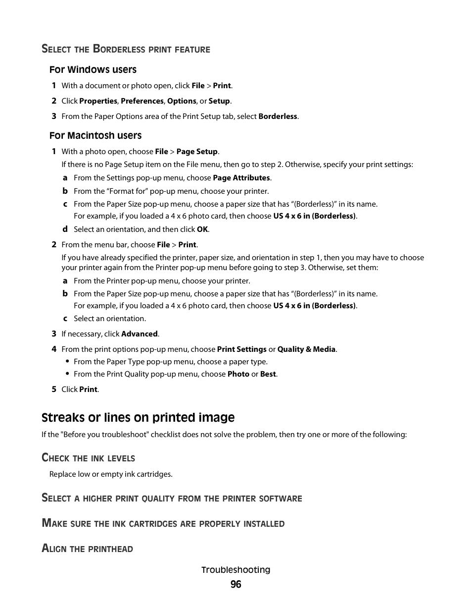 Streaks or lines on printed image | Dell P513w All In One Photo Printer User Manual | Page 96 / 134