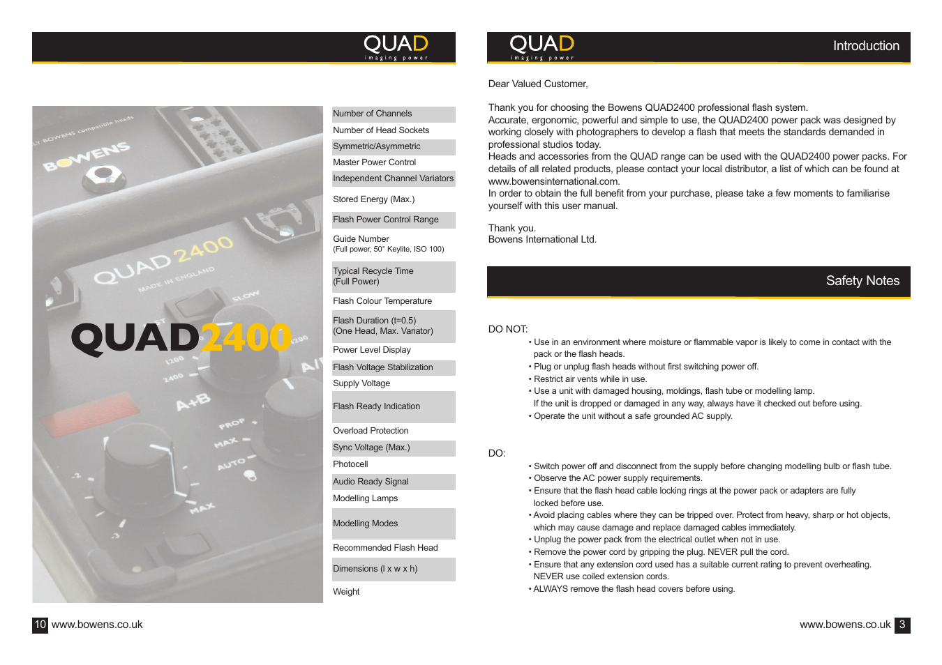 Quad 2400 | Bowens QUAD2400 User Manual | Page 3 / 6