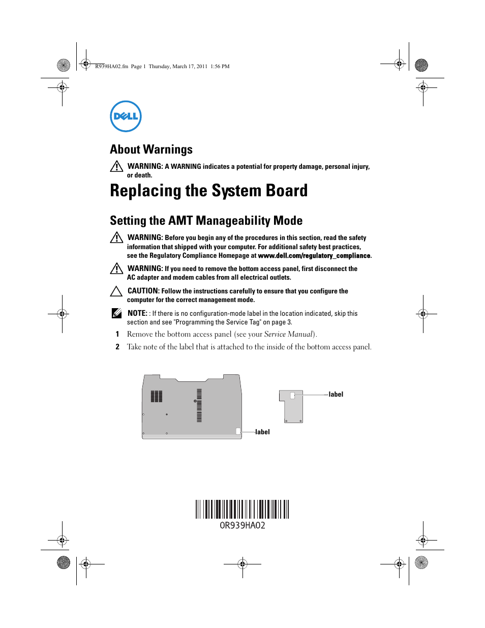 Dell Latitude E6520 (Early 2011) User Manual | 4 pages