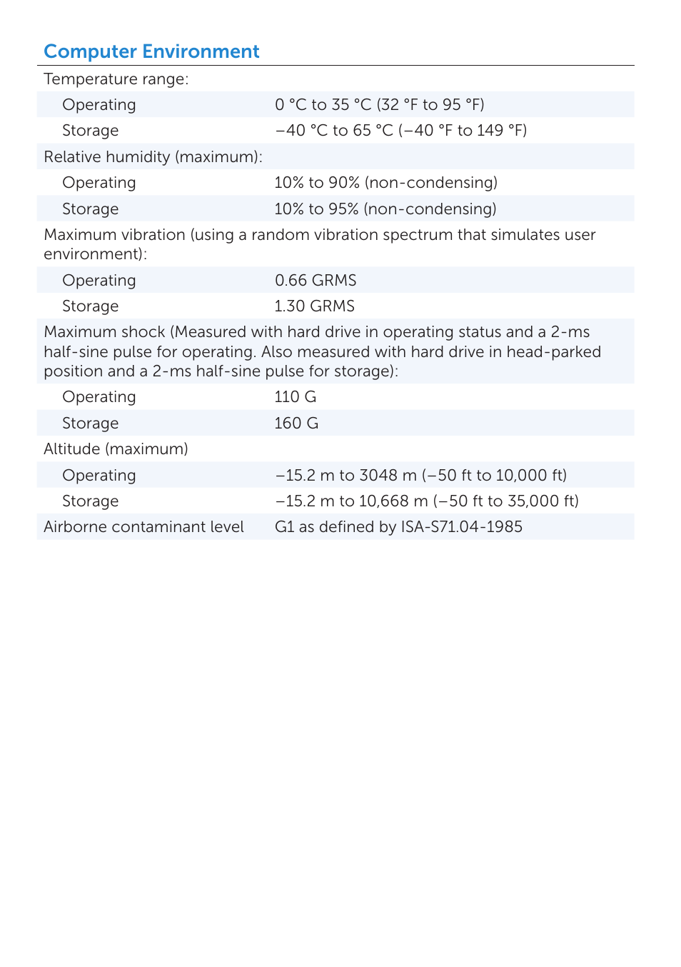 Computer environment | Dell XPS One 2720 (Mid 2013) User Manual | Page 6 / 6