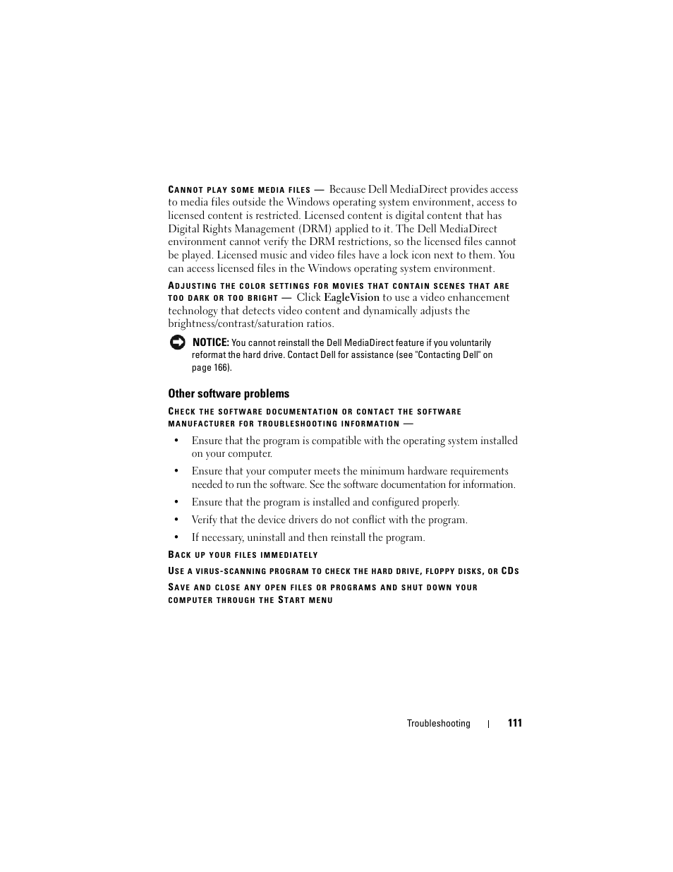 Other software problems | Dell Inspiron 1420 (Mid 2007) User Manual | Page 111 / 210