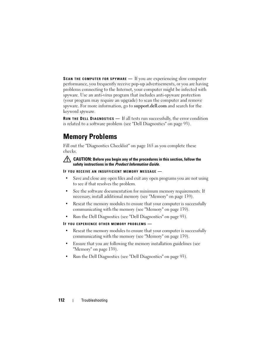 Memory problems | Dell Inspiron 1420 (Mid 2007) User Manual | Page 112 / 210