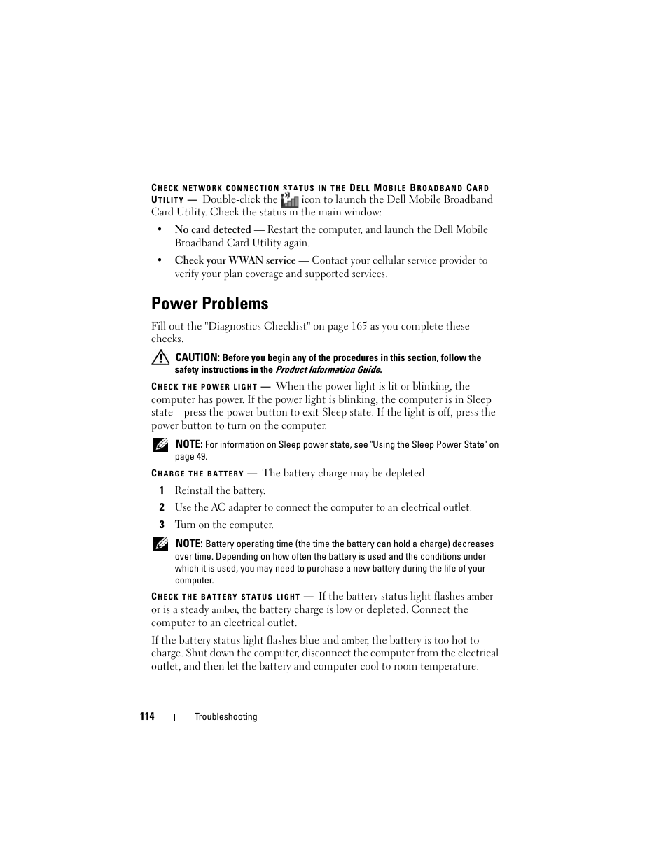 Power problems | Dell Inspiron 1420 (Mid 2007) User Manual | Page 114 / 210