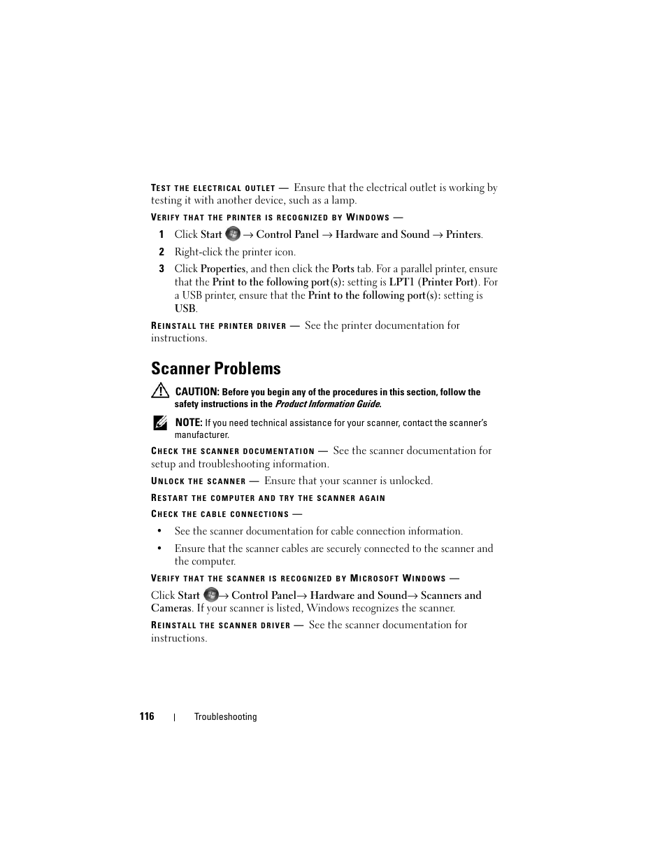 Scanner problems | Dell Inspiron 1420 (Mid 2007) User Manual | Page 116 / 210