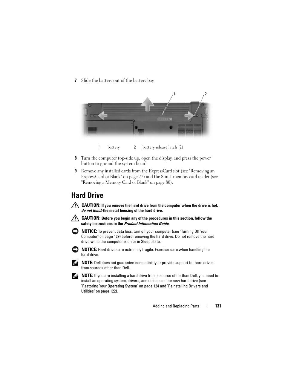 Hard drive, Drive (see "hard drive | Dell Inspiron 1420 (Mid 2007) User Manual | Page 131 / 210