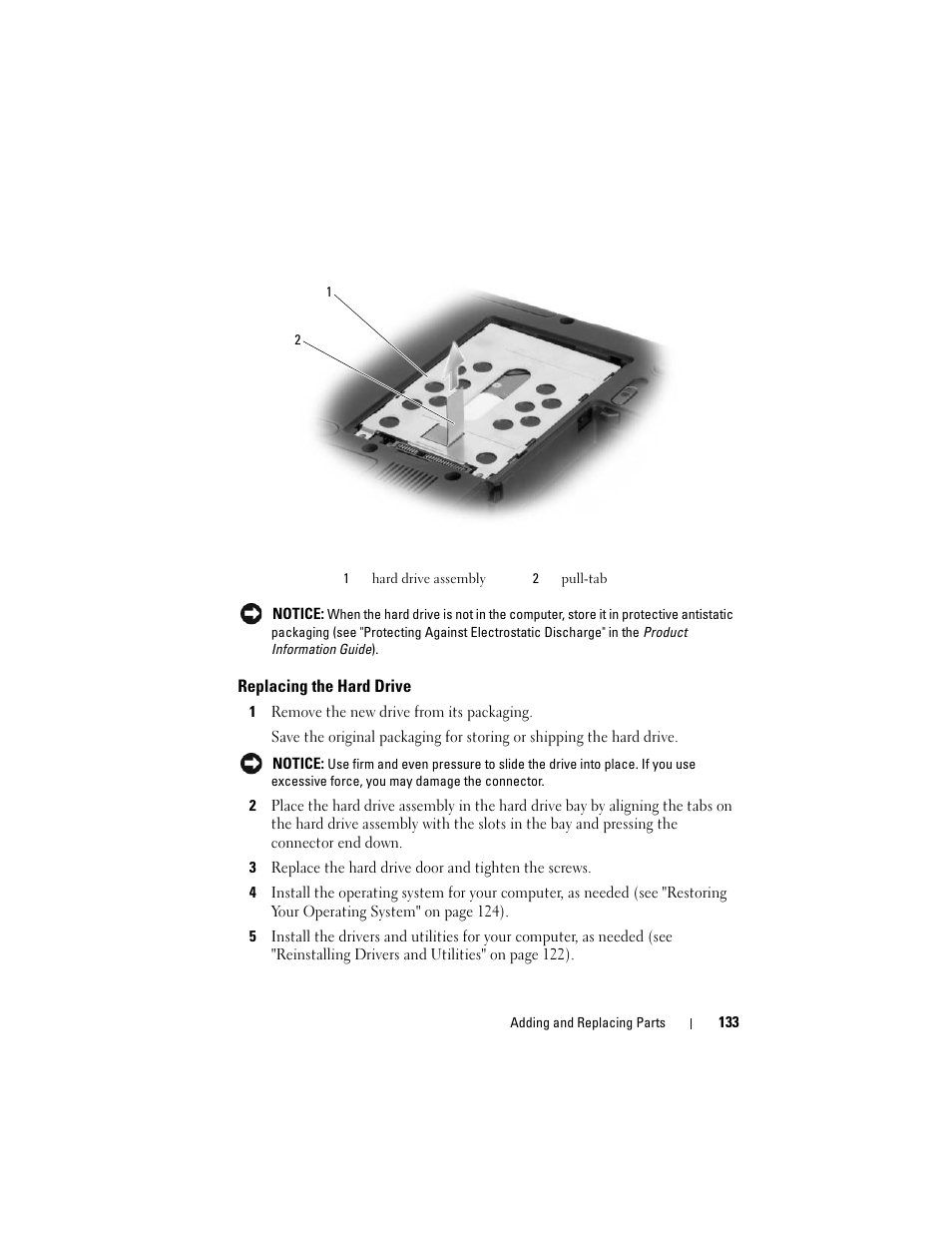 Replacing the hard drive | Dell Inspiron 1420 (Mid 2007) User Manual | Page 133 / 210