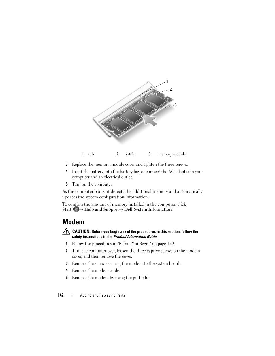 Modem | Dell Inspiron 1420 (Mid 2007) User Manual | Page 142 / 210