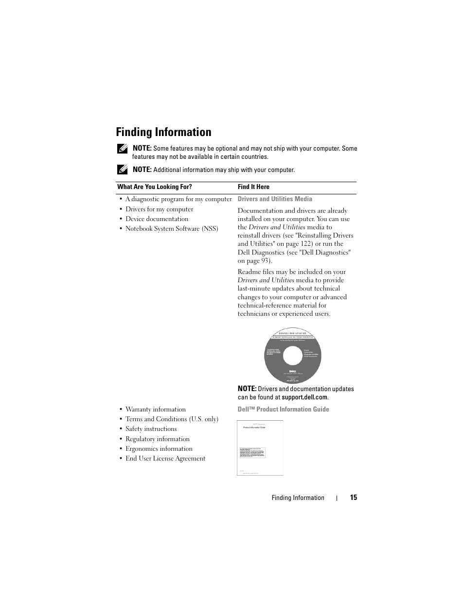 Finding information | Dell Inspiron 1420 (Mid 2007) User Manual | Page 15 / 210