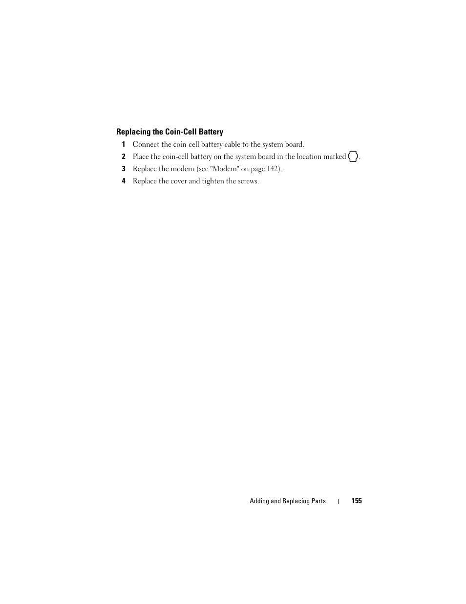 Replacing the coin-cell battery | Dell Inspiron 1420 (Mid 2007) User Manual | Page 155 / 210