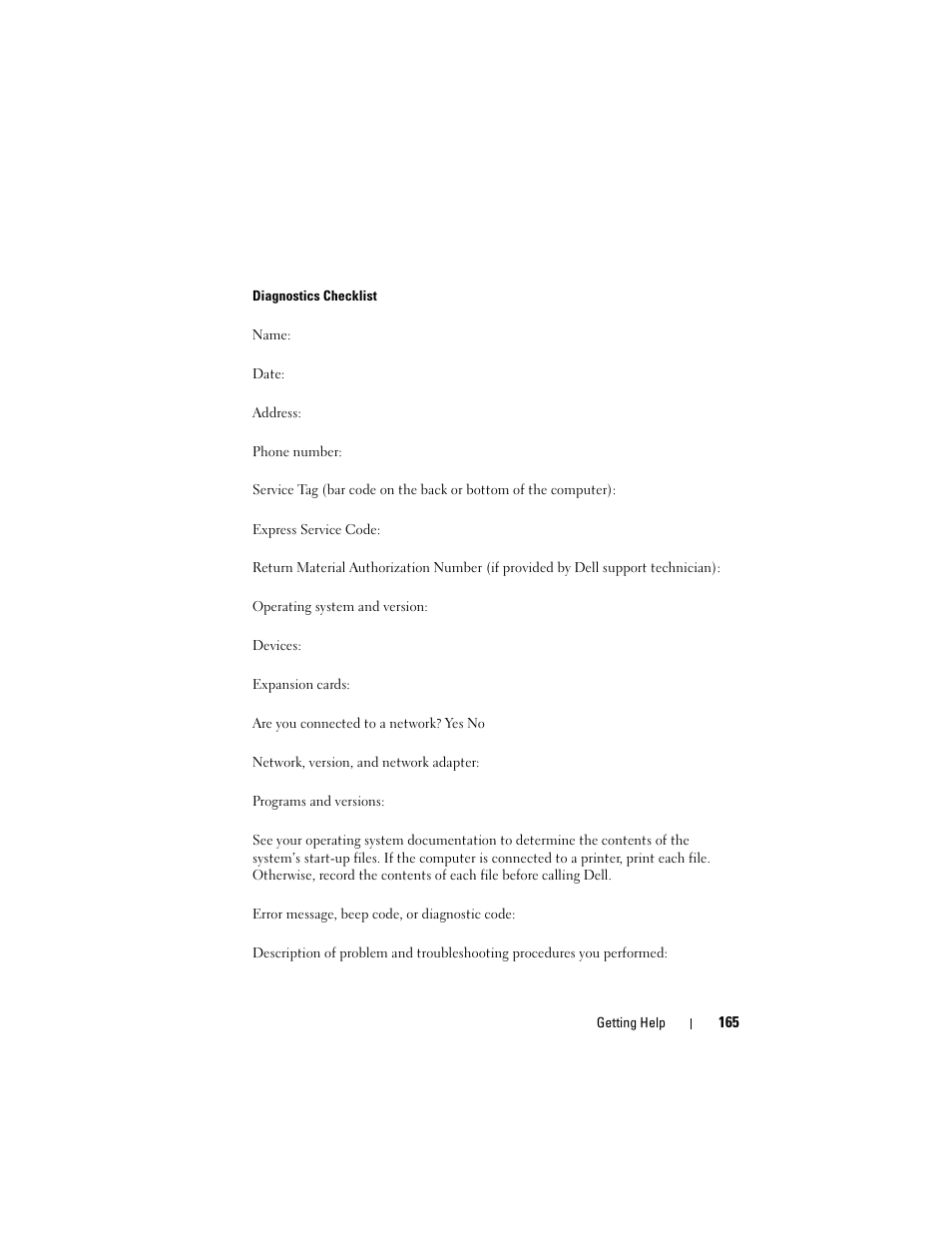 Ecklist (see "diagnostics checklist | Dell Inspiron 1420 (Mid 2007) User Manual | Page 165 / 210