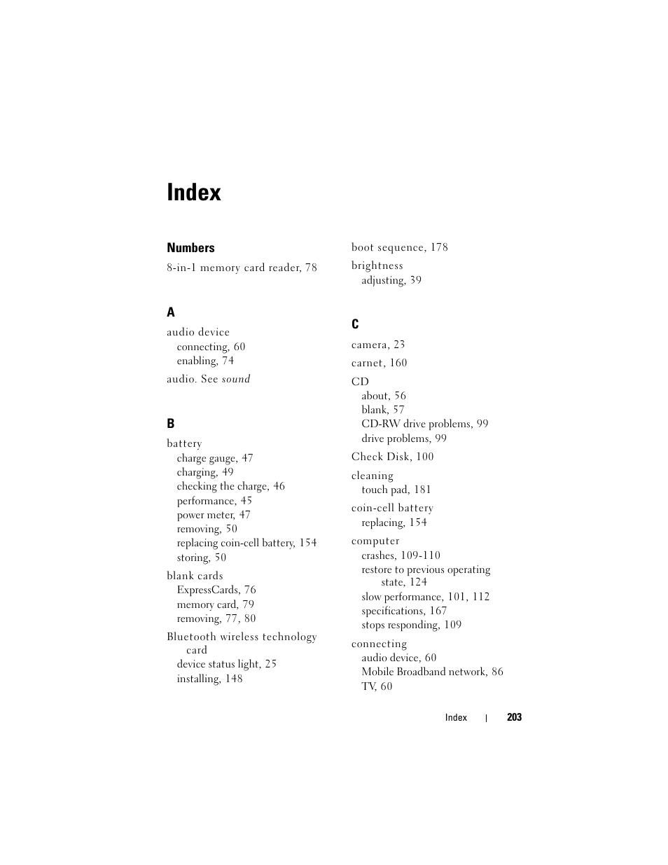 Index | Dell Inspiron 1420 (Mid 2007) User Manual | Page 203 / 210