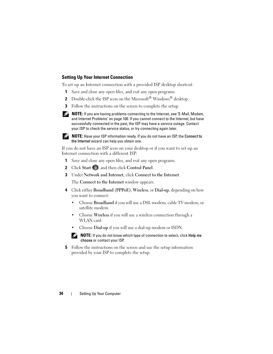 Setting up your internet connection | Dell Inspiron 1420 (Mid 2007) User Manual | Page 34 / 210