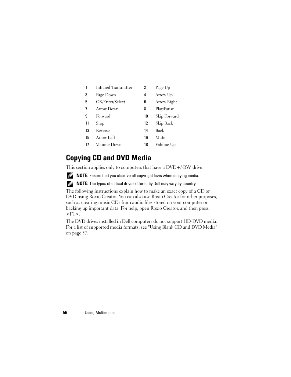 Copying cd and dvd media | Dell Inspiron 1420 (Mid 2007) User Manual | Page 56 / 210