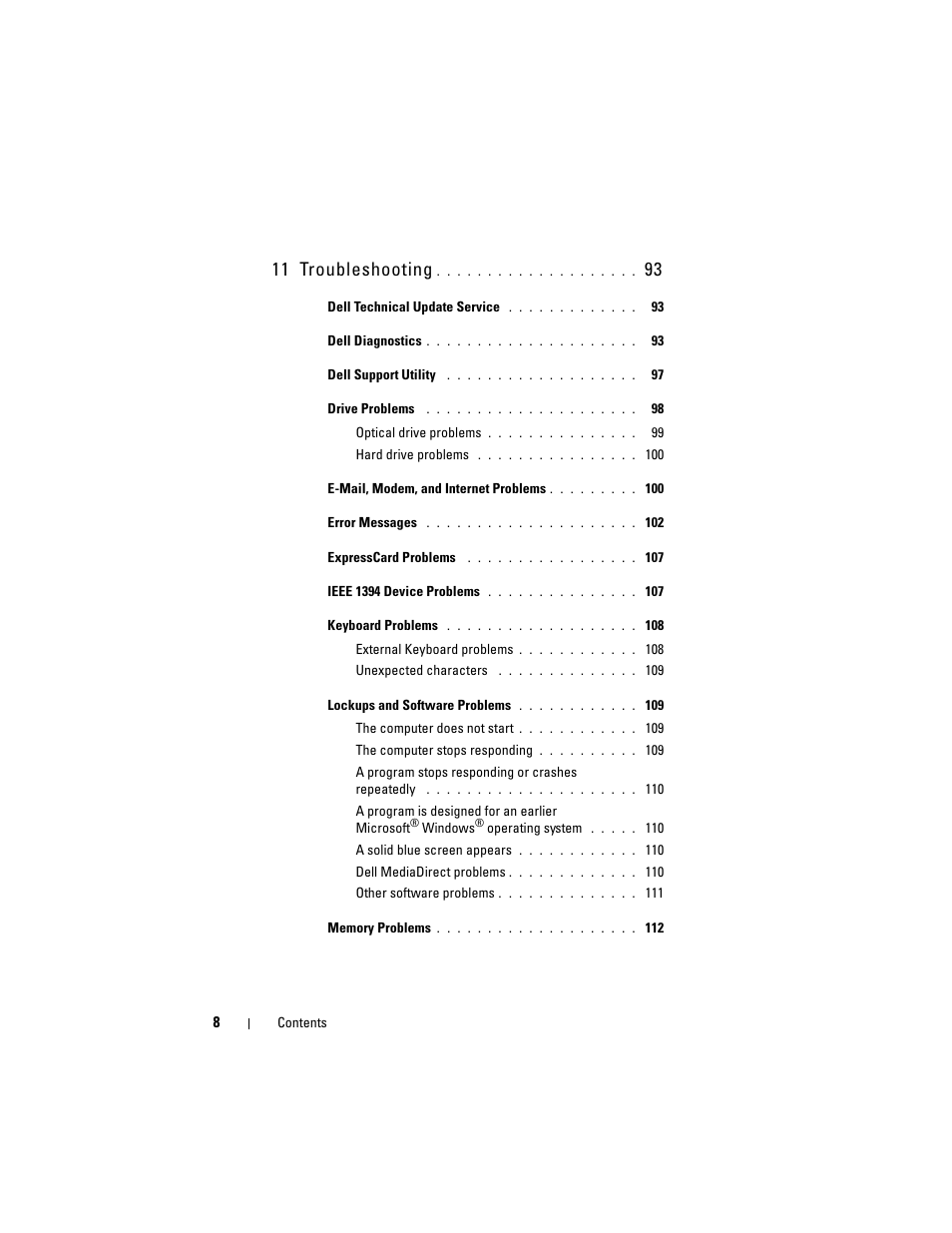 11 troubleshooting | Dell Inspiron 1420 (Mid 2007) User Manual | Page 8 / 210