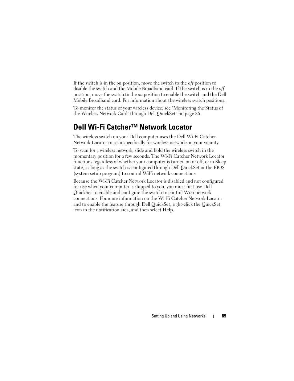 Dell wi-fi catcher™ network locator | Dell Inspiron 1420 (Mid 2007) User Manual | Page 89 / 210