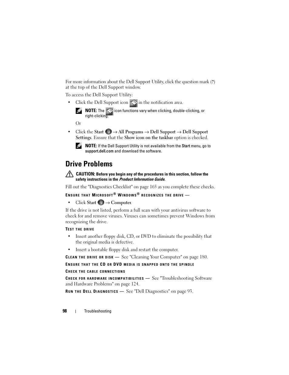 Drive problems | Dell Inspiron 1420 (Mid 2007) User Manual | Page 98 / 210