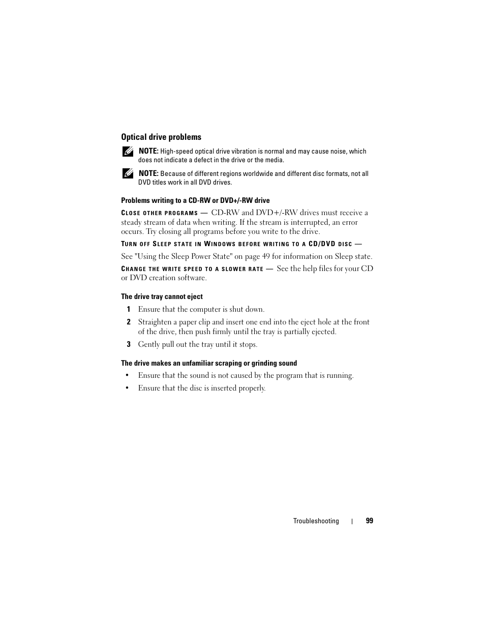 Optical drive problems | Dell Inspiron 1420 (Mid 2007) User Manual | Page 99 / 210