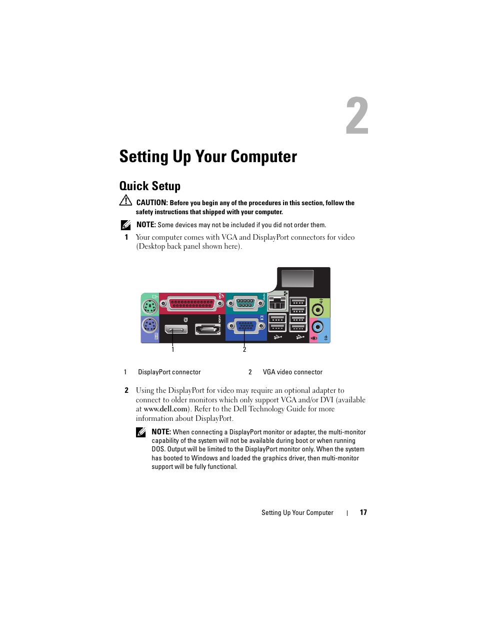 Setting up your computer, Quick setup | Dell OptiPlex 960 (Late 2008) User Manual | Page 17 / 70