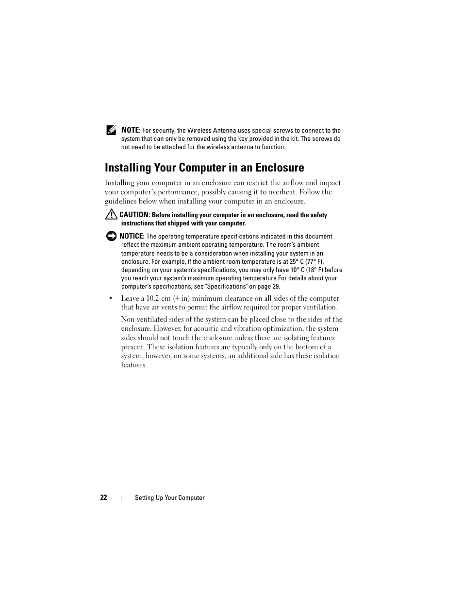 Installing your computer in an enclosure | Dell OptiPlex 960 (Late 2008) User Manual | Page 22 / 70