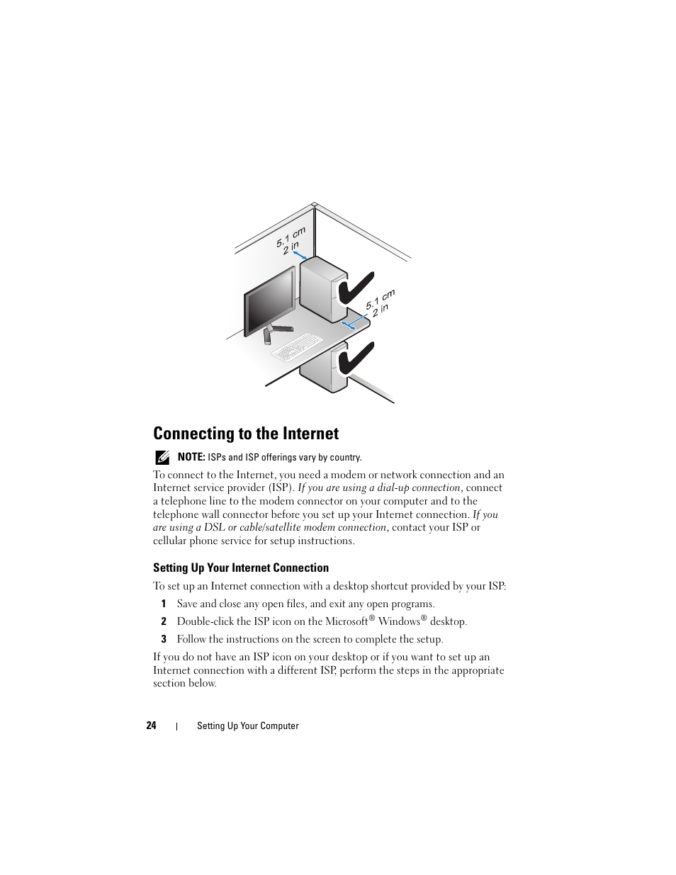Connecting to the internet, Setting up your internet connection | Dell OptiPlex 960 (Late 2008) User Manual | Page 24 / 70