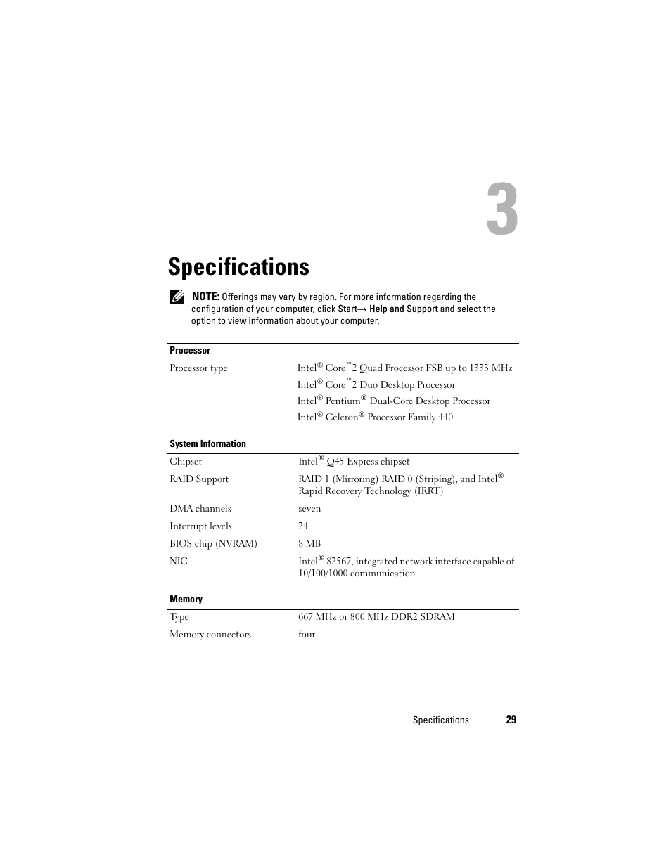Specifications | Dell OptiPlex 960 (Late 2008) User Manual | Page 29 / 70