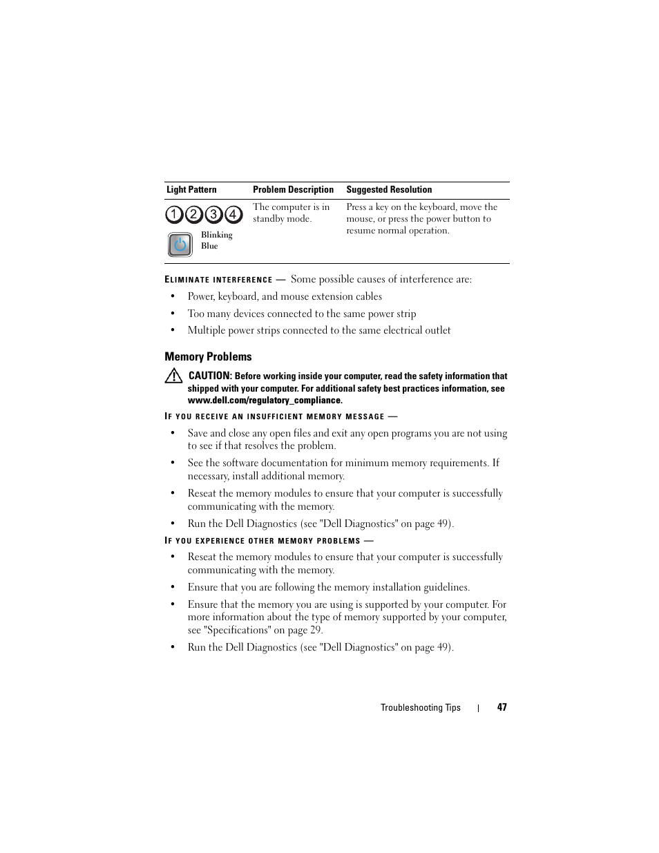 Memory problems | Dell OptiPlex 960 (Late 2008) User Manual | Page 47 / 70