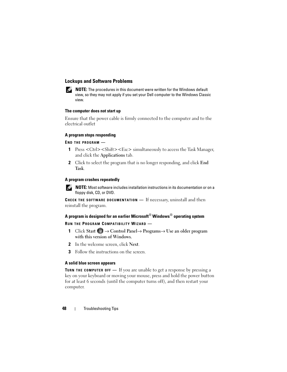 Lockups and software problems | Dell OptiPlex 960 (Late 2008) User Manual | Page 48 / 70