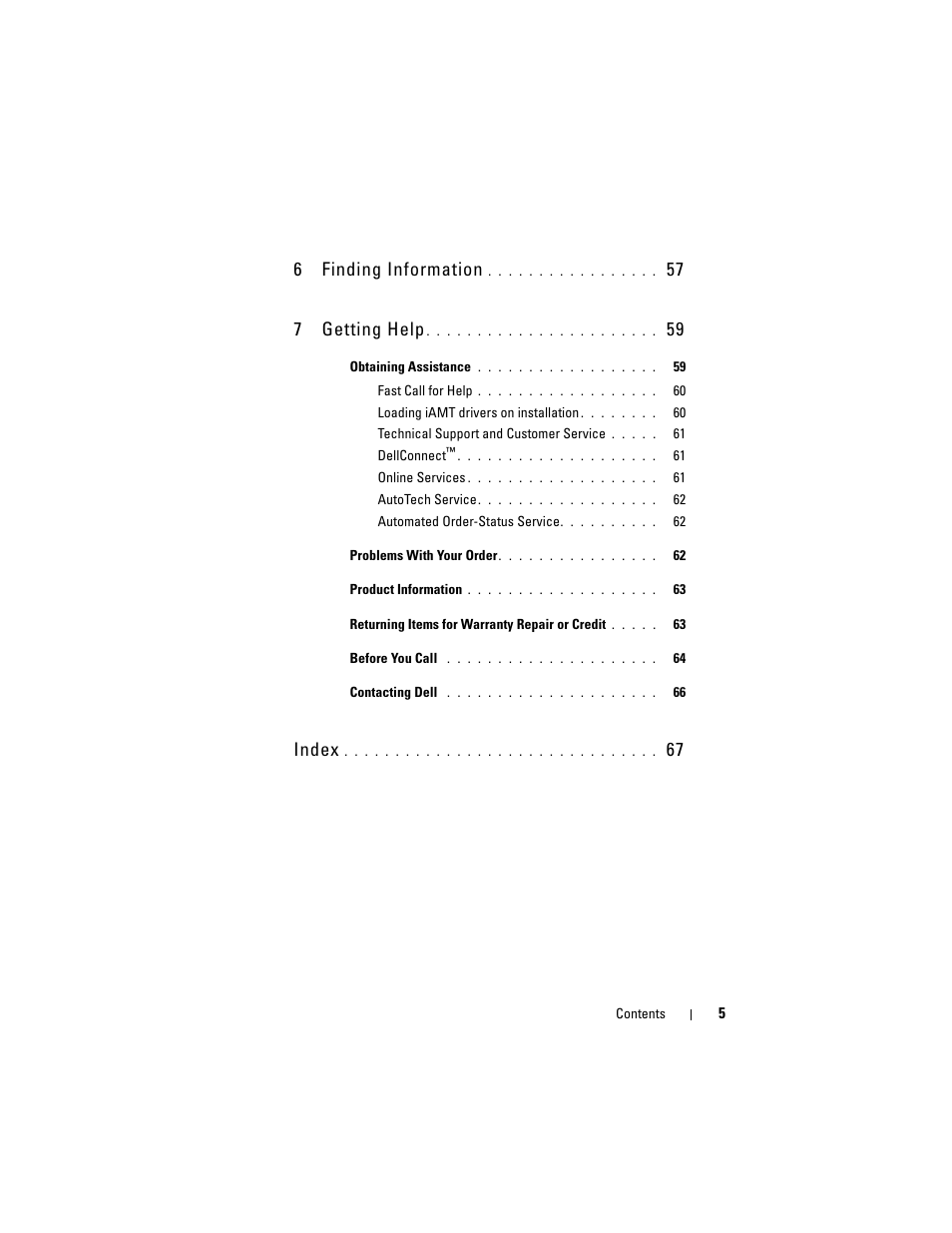 6finding information, 57 7 getting help, Index | Dell OptiPlex 960 (Late 2008) User Manual | Page 5 / 70