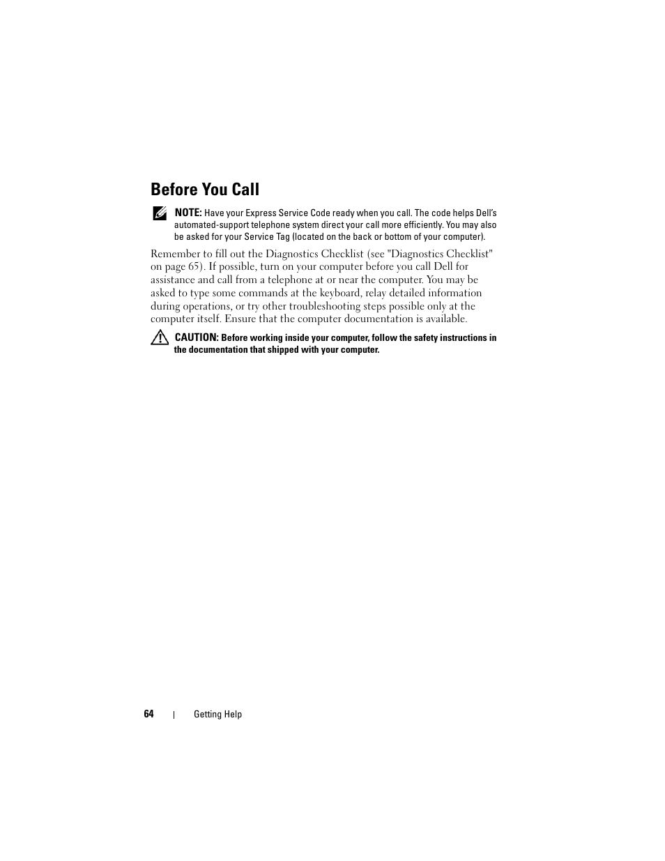 Before you call | Dell OptiPlex 960 (Late 2008) User Manual | Page 64 / 70