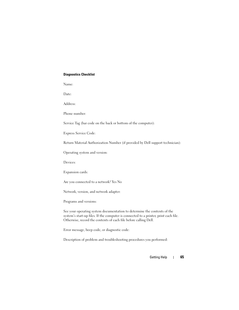 Ecklist (see "diagnostics checklist | Dell OptiPlex 960 (Late 2008) User Manual | Page 65 / 70