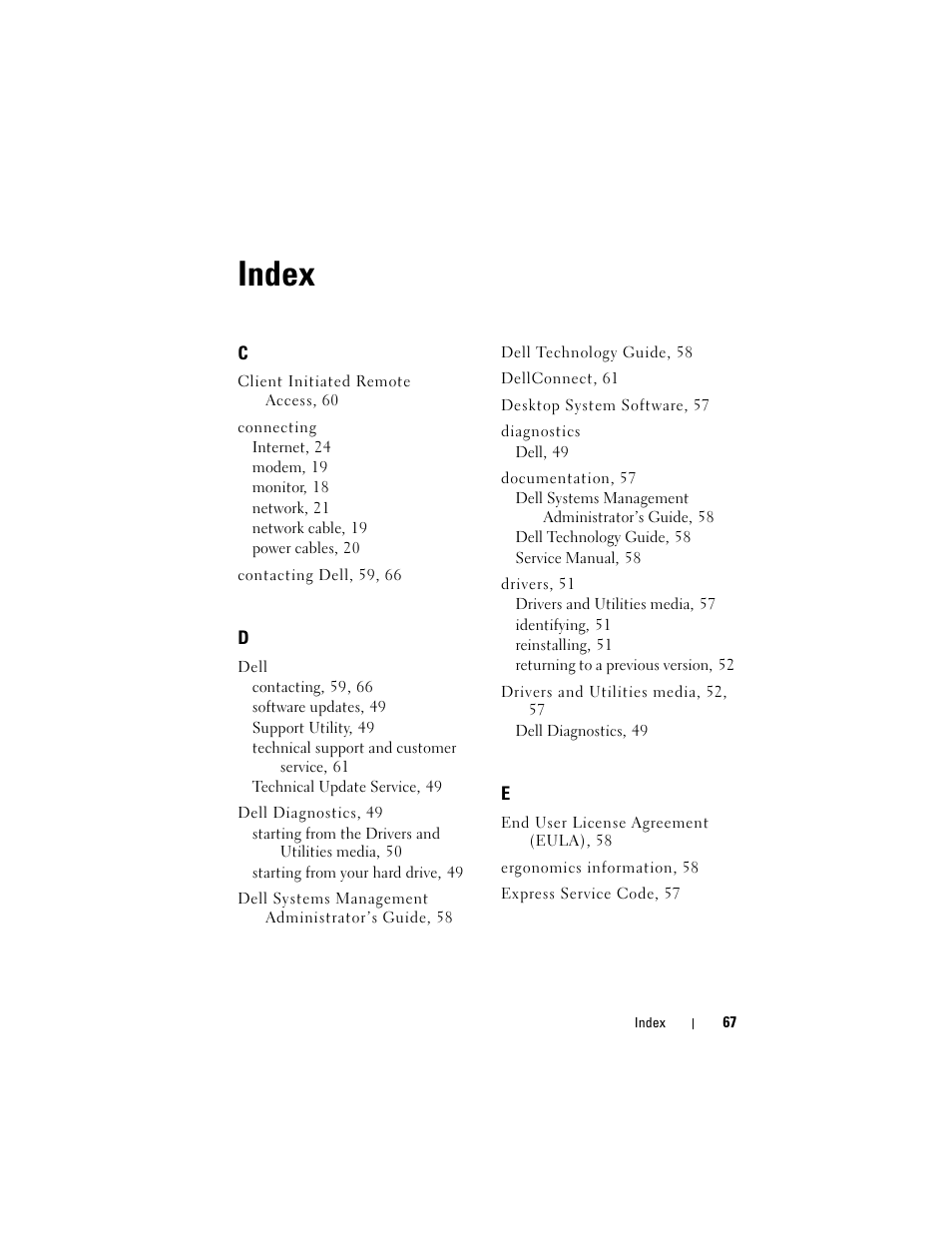 Index | Dell OptiPlex 960 (Late 2008) User Manual | Page 67 / 70