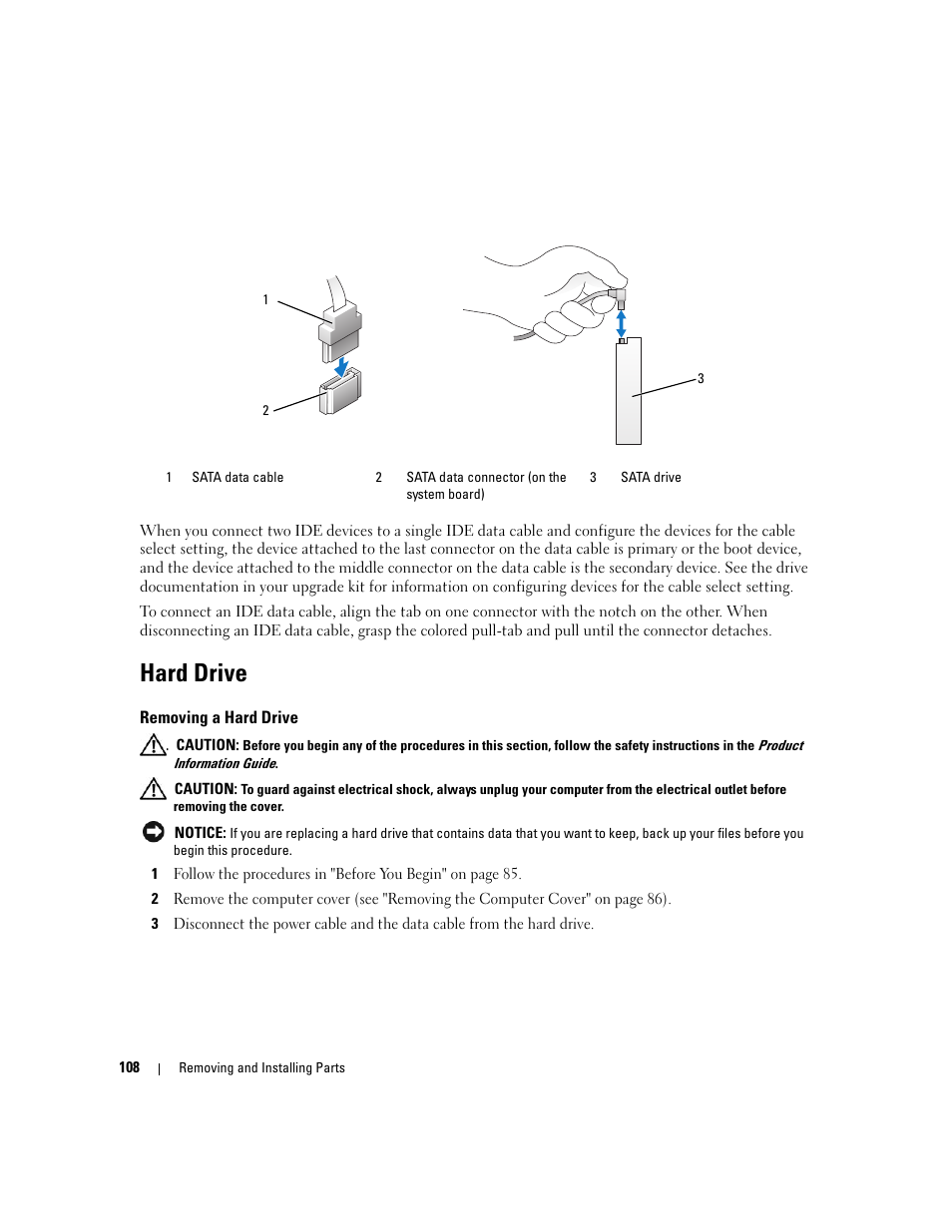 Hard drive, Removing a hard drive | Dell XPS 720 H2C (Mid 2007) User Manual | Page 108 / 220