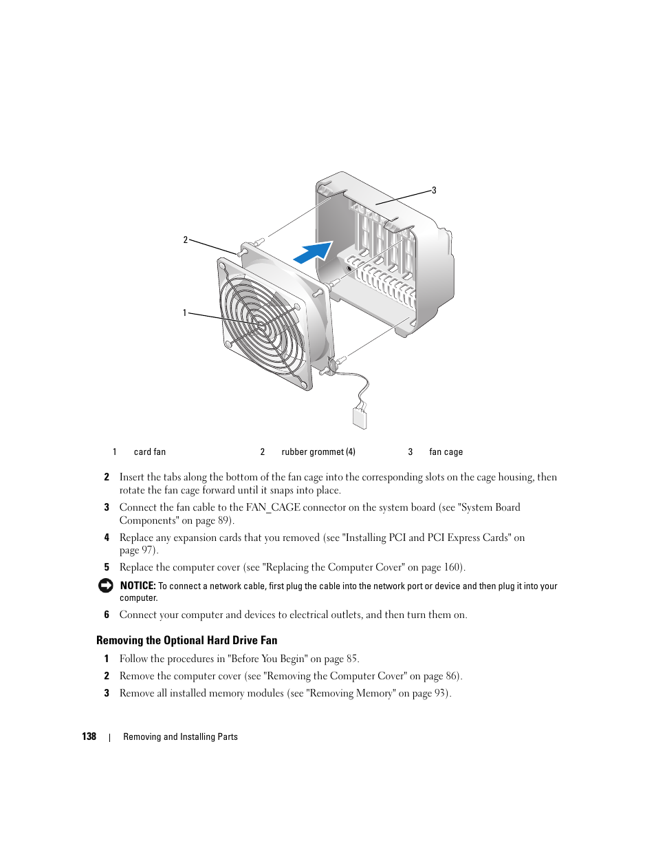 Removing the optional hard drive fan | Dell XPS 720 H2C (Mid 2007) User Manual | Page 138 / 220