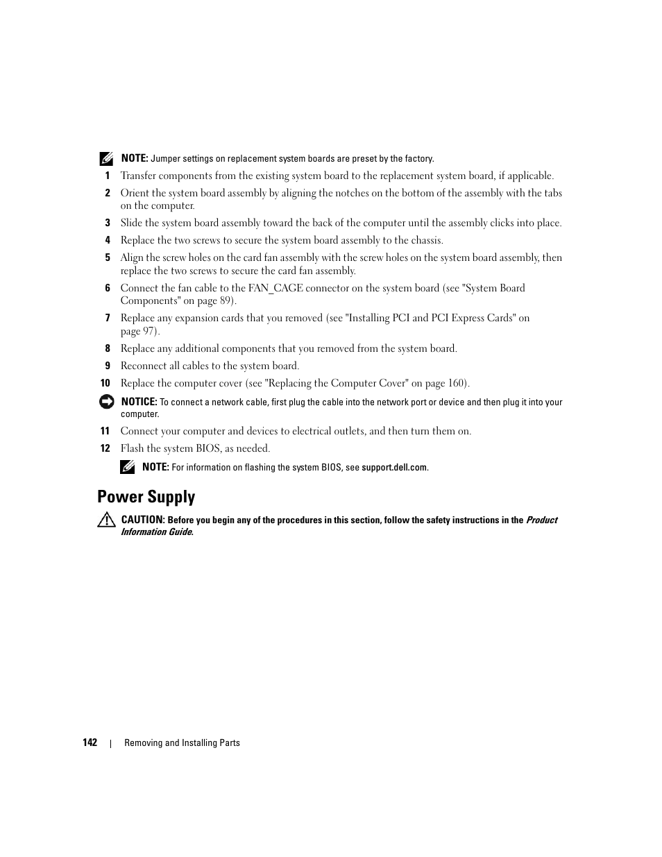 Power supply | Dell XPS 720 H2C (Mid 2007) User Manual | Page 142 / 220