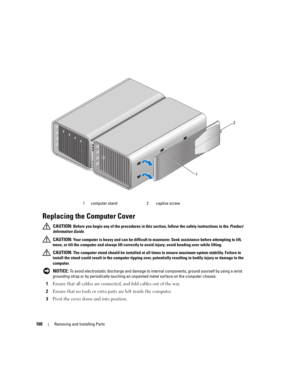 Replacing the computer cover | Dell XPS 720 H2C (Mid 2007) User Manual | Page 160 / 220