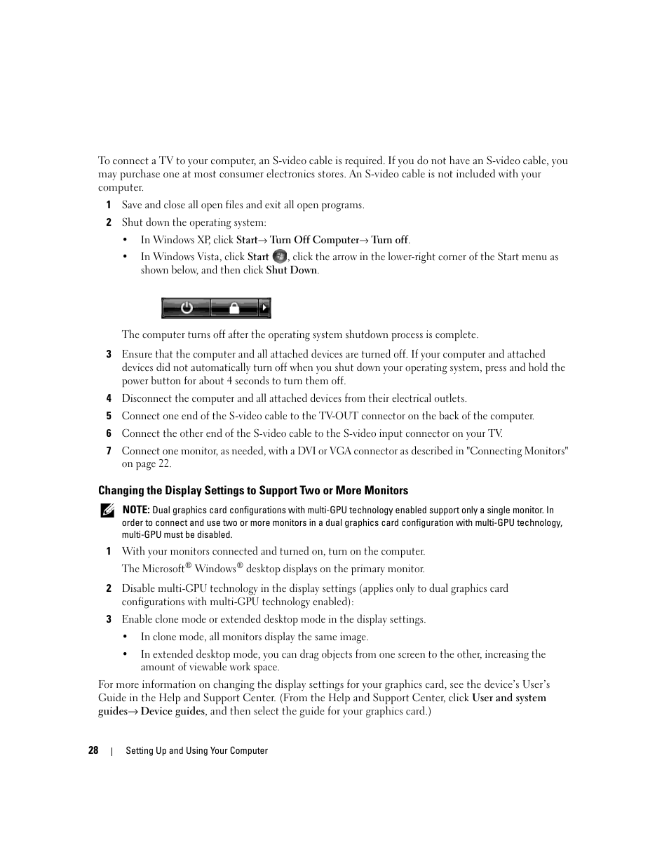 Monitors (see "changing the display settings to | Dell XPS 720 H2C (Mid 2007) User Manual | Page 28 / 220