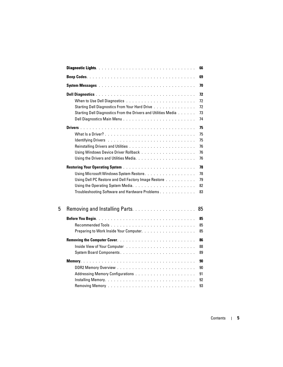 5removing and installing parts | Dell XPS 720 H2C (Mid 2007) User Manual | Page 5 / 220